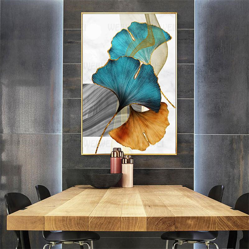 Blue Green Yellow Gold Plant Leaf Abstract Poster Nordic Canvas Print Wall Art Painting Modern Picture Living Room Decoration