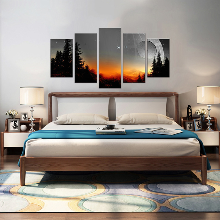 Selling hot Movie Anime Posters Death Star 5 Panel Canvas Print Wall Art Space Canvas Painting For Bedroom Decor