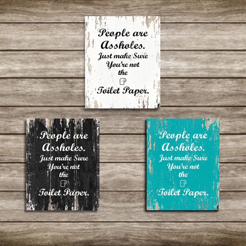 Vintage Toilet Paper Inspirational Quotes Wall Art Paintings DIY Photo Framed Prints Posters Pictures Frame Bathroom Home Decor