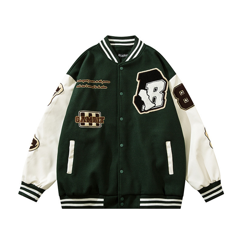 Custom Embroidery Twill Varsity Letterman Jacket Vintage Towel Stitched PU Leather Striped Baseball Jacket