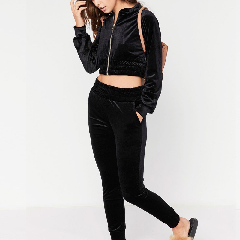 Fashionable Custom Hoodie Pants Jogger Set Sports Blank Velour Cropped Tracksuits For Women