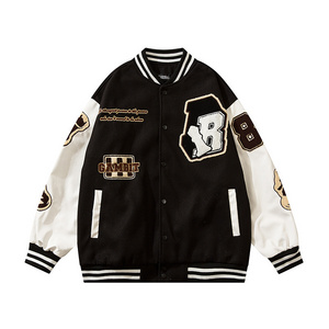 Custom Embroidery Twill Varsity Letterman Jacket Vintage Towel Stitched PU Leather Striped Baseball Jacket