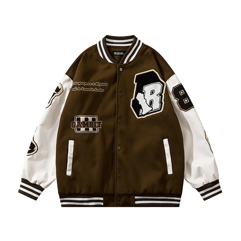 Custom Embroidery Twill Varsity Letterman Jacket Vintage Towel Stitched PU Leather Striped Baseball Jacket