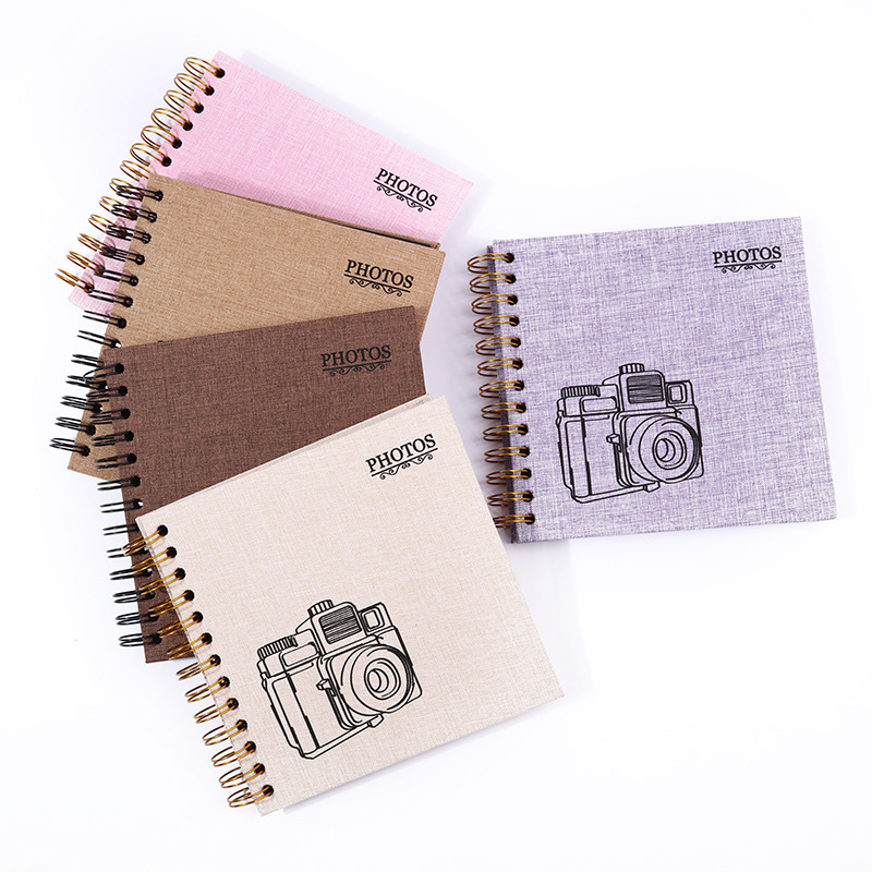 20 Sheets DIY Photo Album Square Spiral Bound Fabric Cover Baby Scrapbooking 6 Inch Photo Album Self Adhesive Memory Book