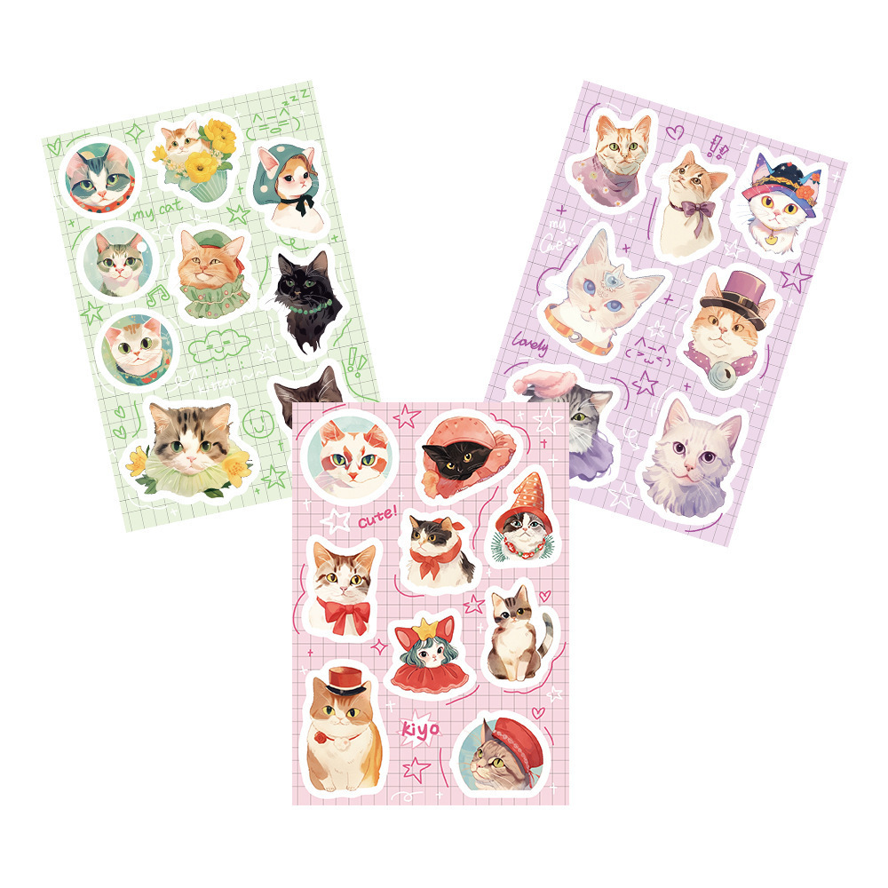 8 sheets/set Cute Animal Cat Cat Handbook Decoration Wall Phone Case Laptop Desktop Stickers