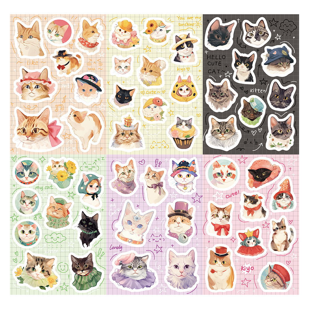 8 sheets/set Cute Animal Cat Cat Handbook Decoration Wall Phone Case Laptop Desktop Stickers