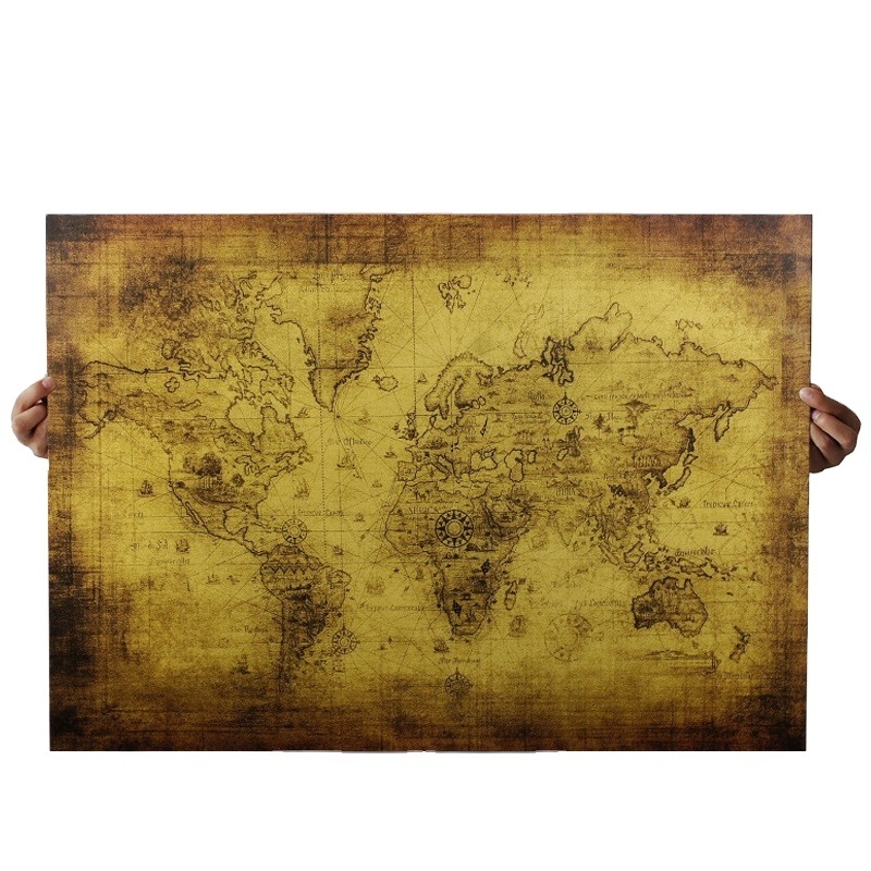 World treasure map kraft paper Poster Wall Sticker home decoration painting 	 72.5x51.5cm