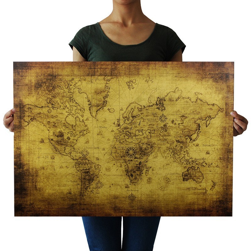 World treasure map kraft paper Poster Wall Sticker home decoration painting 	 72.5x51.5cm