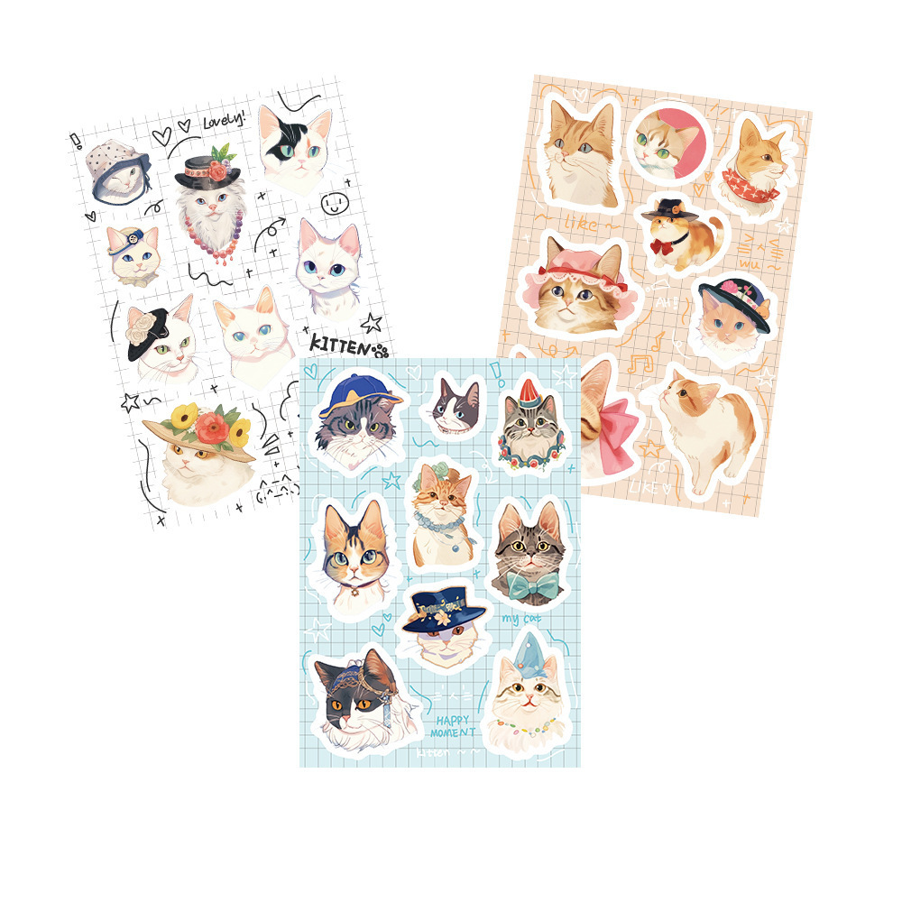 8 sheets/set Cute Animal Cat Cat Handbook Decoration Wall Phone Case Laptop Desktop Stickers