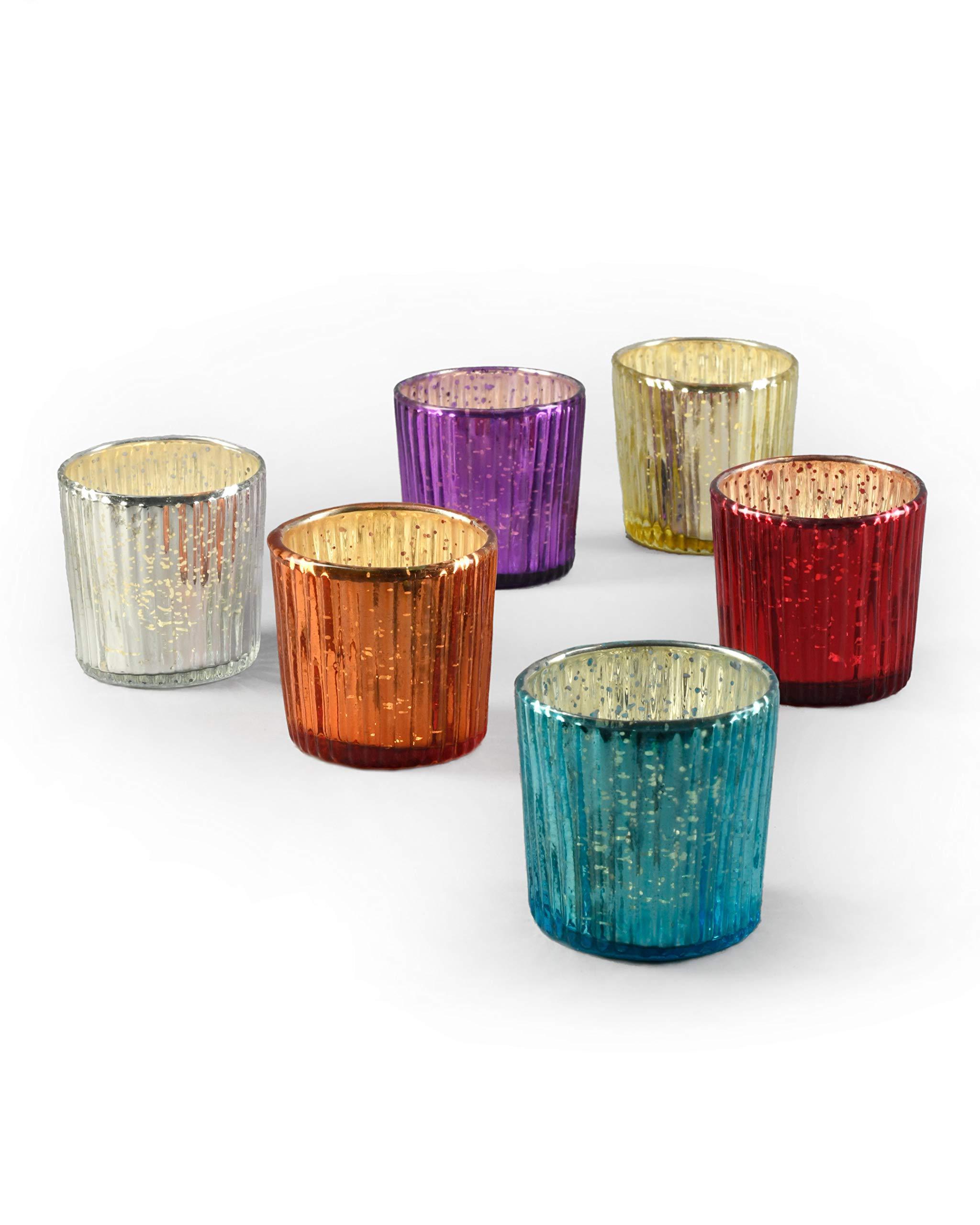 Multicolored Ribbed Mercury Candle Glass Jar Elegant Votive Candle Holder Handmade Candle Jars Vantage Wedding Home Party Decor