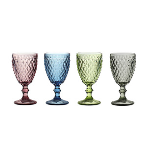 vintage lead-free red wine glasses colored wedding goblet blue  pink green glass goblets