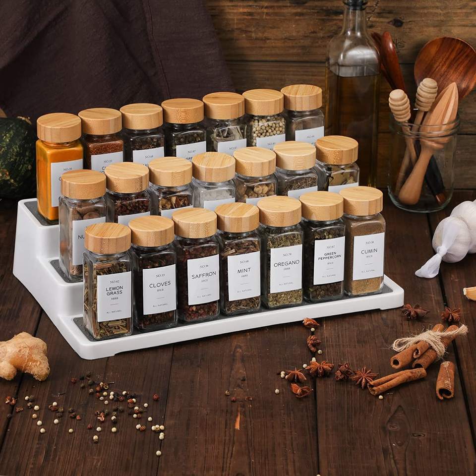 Jar Wooden Lid Spice Jar Herb and Spice Container Seasoning Bottle 4 Ounce Square Glass Spice Jar