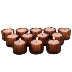 Top seller Small Amber Votive Candle Holders Set Glass Brown Mini Votive Holder Home Decoration Clear Tealight Candles Holder