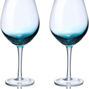 20 OZ Wine Glasses for Red or White Wine, Hand Blown Large Wine Glass Blue Crackle Lead-Free Stemmed Glassware for Gift