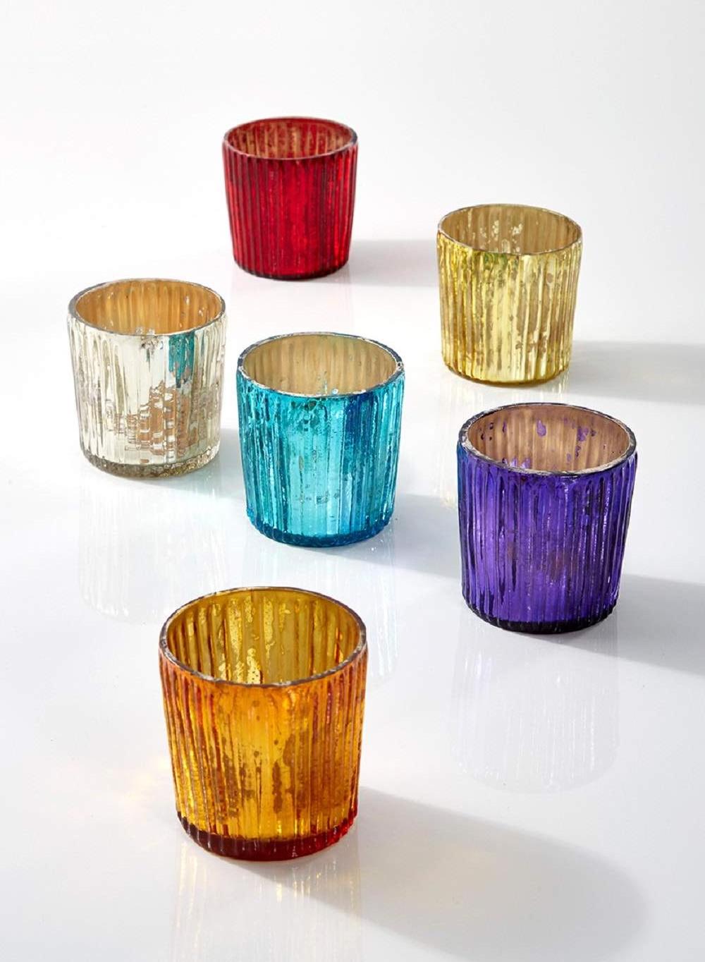 Multicolored Ribbed Mercury Candle Glass Jar Elegant Votive Candle Holder Handmade Candle Jars Vantage Wedding Home Party Decor