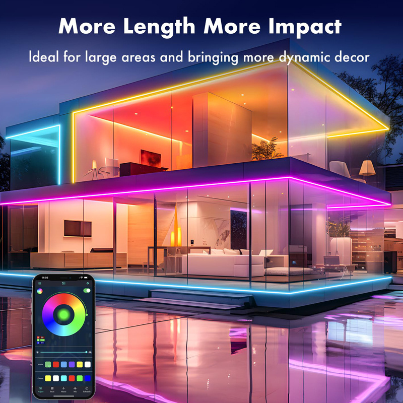 6x12 Flexible Multiple Modes IP67 RGB Neon Rope Light Waterproof Led Neon Strip Lights For Bedroom Indoor Music Sync Gaming