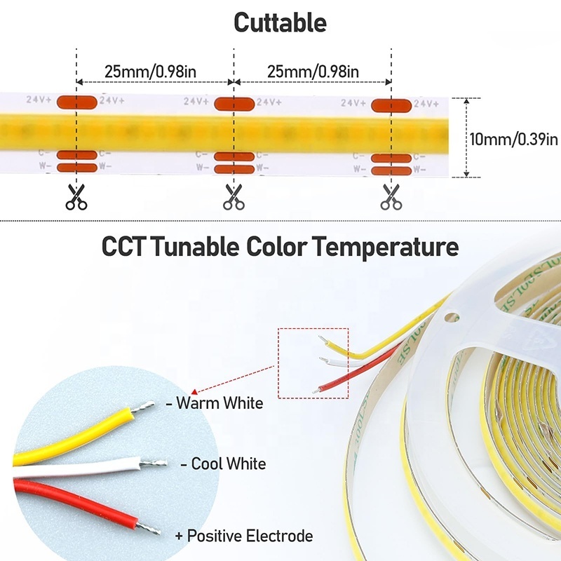 Smart Strip Lights Dual Color 600 608 624 LEDs/m Silicone Flex 12V 24V Control Tube Rope RGB COB LED Strip Light