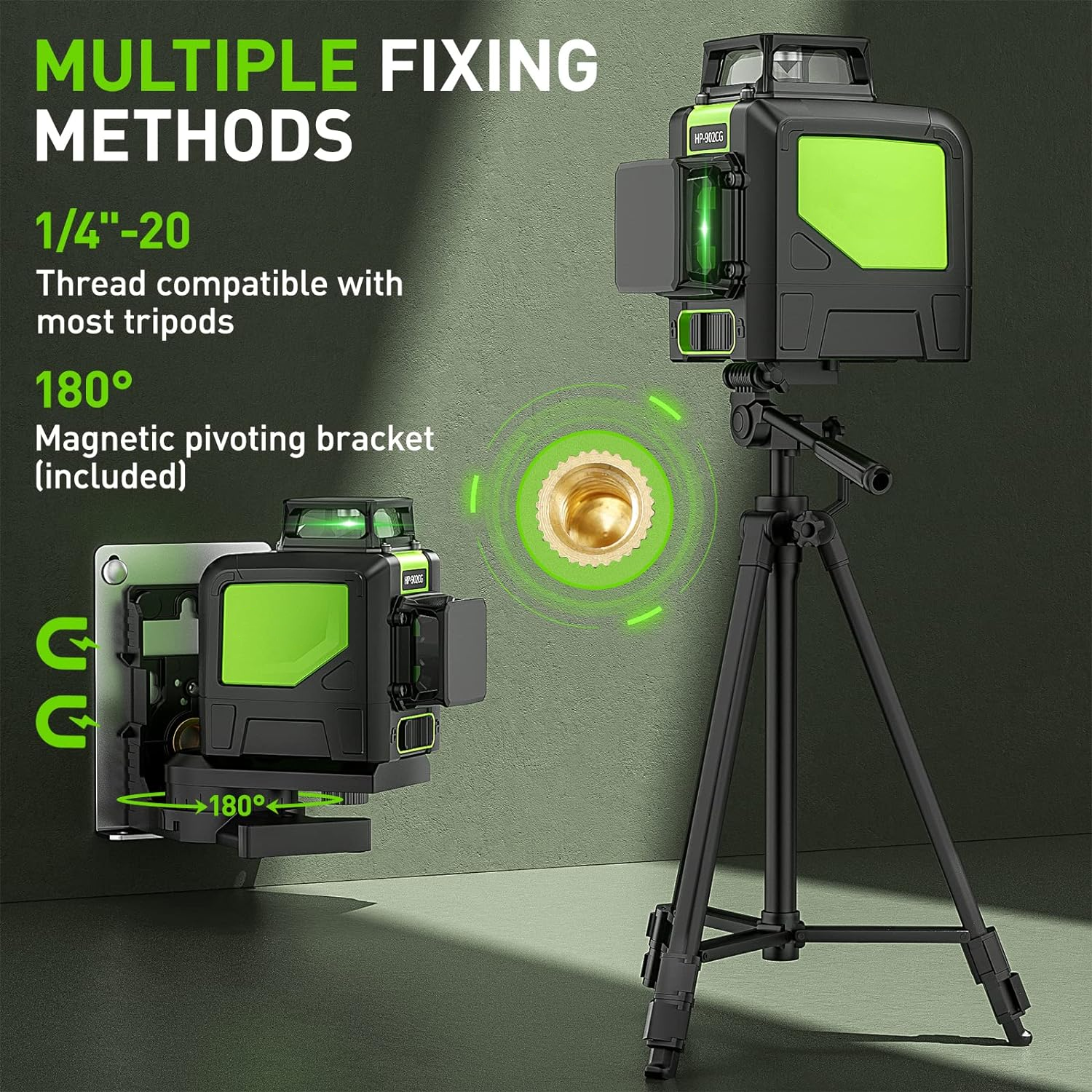 902CG  Self-Leveling 360-Degree Cross Line Laser Level with Pulse Mode Green Beam 8 lines Laser Tool