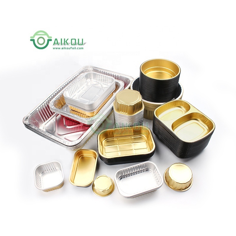 Aluminum foil lunch boxes black and gold used in fast food industry aluminium takeaway containers roast chicken aluminium tray