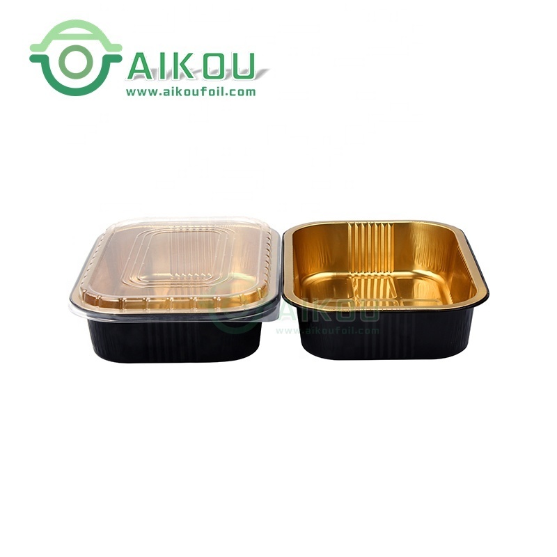 Aluminum foil lunch boxes black and gold used in fast food industry aluminium takeaway containers roast chicken aluminium tray