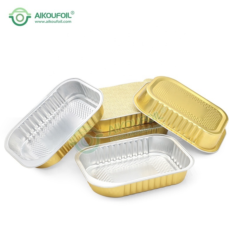 New Custom Packaging Tin Foil Tray Christmas Oblong Disposable Airline Catering Food Takeaway metallic foil printer