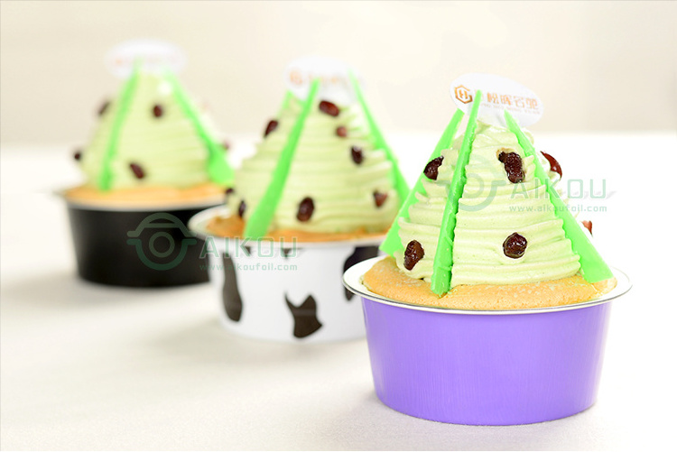 Colored aluminum pudding cup disposable dessert flan container with lid chocolate cheese baking mold