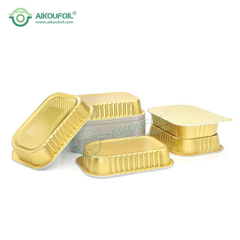 New Custom Packaging Tin Foil Tray Christmas Oblong Disposable Airline Catering Food Takeaway metallic foil printer