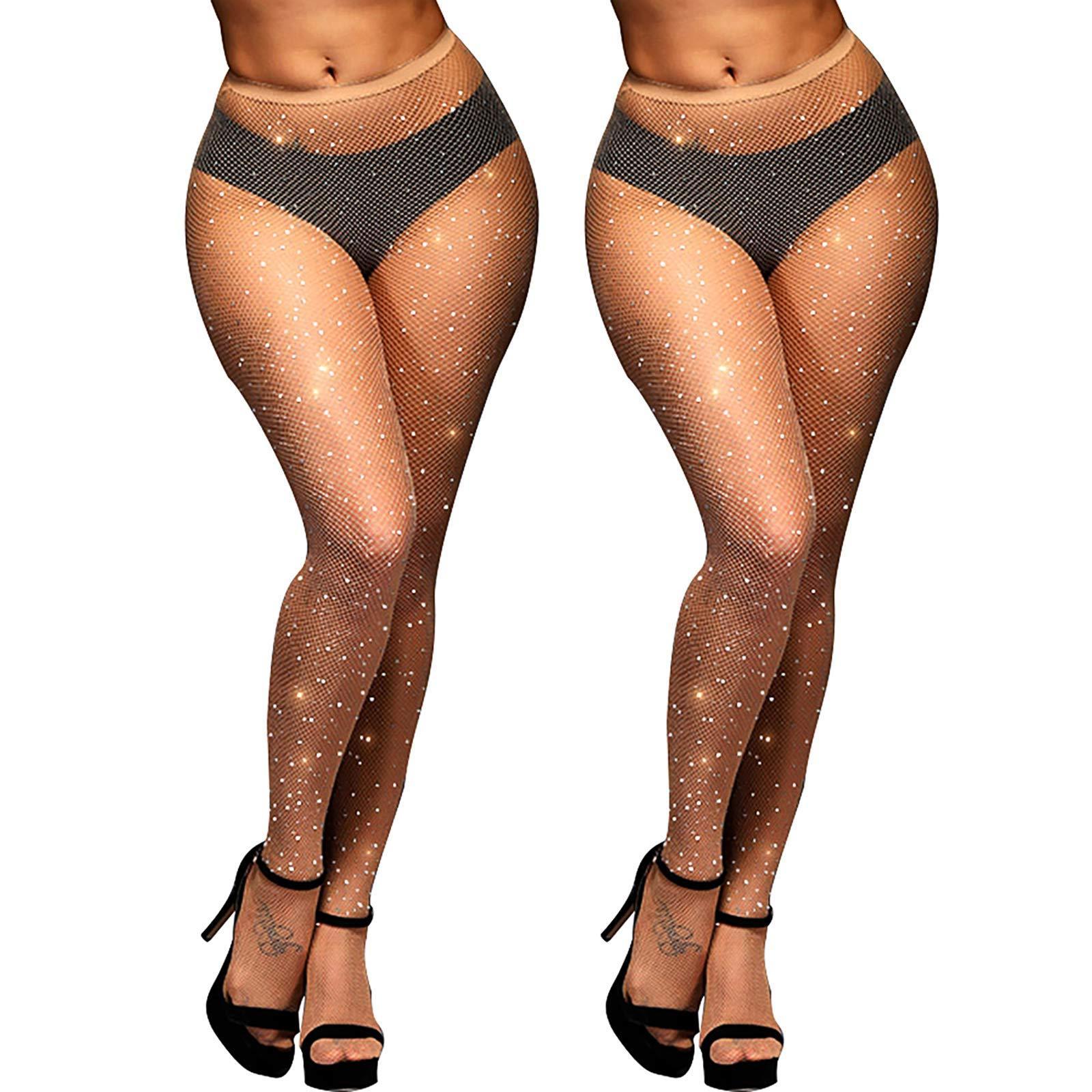 Rhinestone Fishnets Stockings Sexy Sparkly Tights High Waist Mesh Pantyhose With Bling Crystals