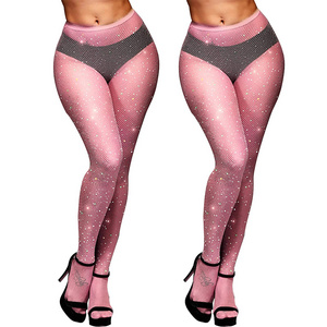 Rhinestone Fishnets Stockings Sexy Sparkly Tights High Waist Mesh Pantyhose With Bling Crystals