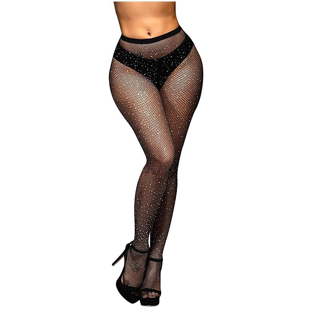 Rhinestone Fishnets Stockings Sexy Sparkly Tights High Waist Mesh Pantyhose With Bling Crystals