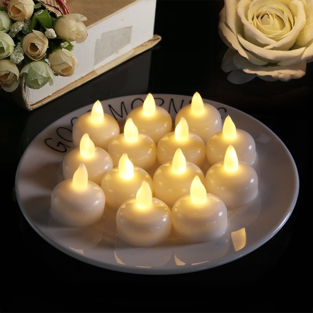 Waterproof Flickering Tealight Warm White Led Candles For Pool SPA Flameless Floating Candle Wedding Party Dinner Decor