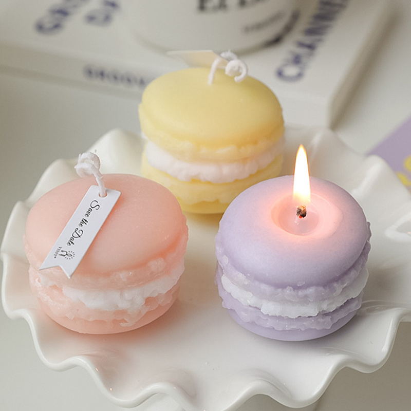 Mini Cake Handmade Macarone Shape Candles Aromatherapy Wedding Home Decoration Shooting Props Scented Soy Wax Candles