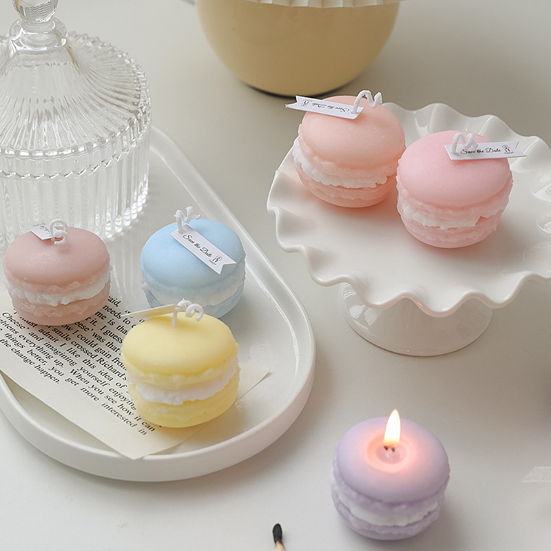 Mini Cake Handmade Macarone Shape Candles Aromatherapy Wedding Home Decoration Shooting Props Scented Soy Wax Candles