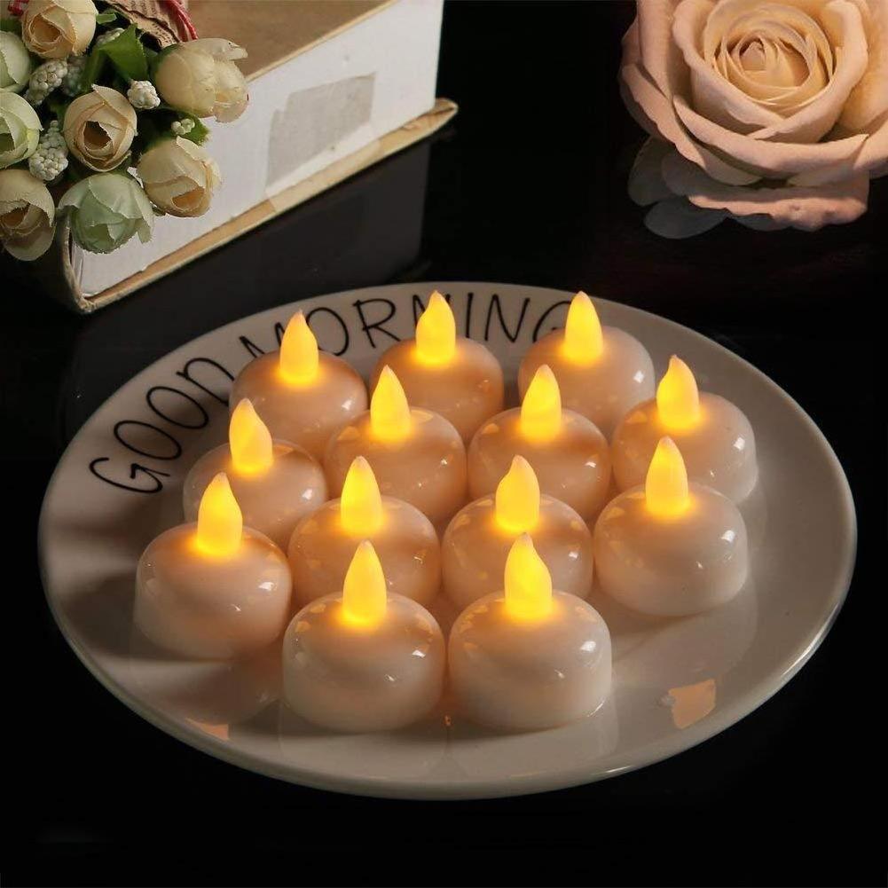 Waterproof Flickering Tealight Warm White Led Candles For Pool SPA Flameless Floating Candle Wedding Party Dinner Decor