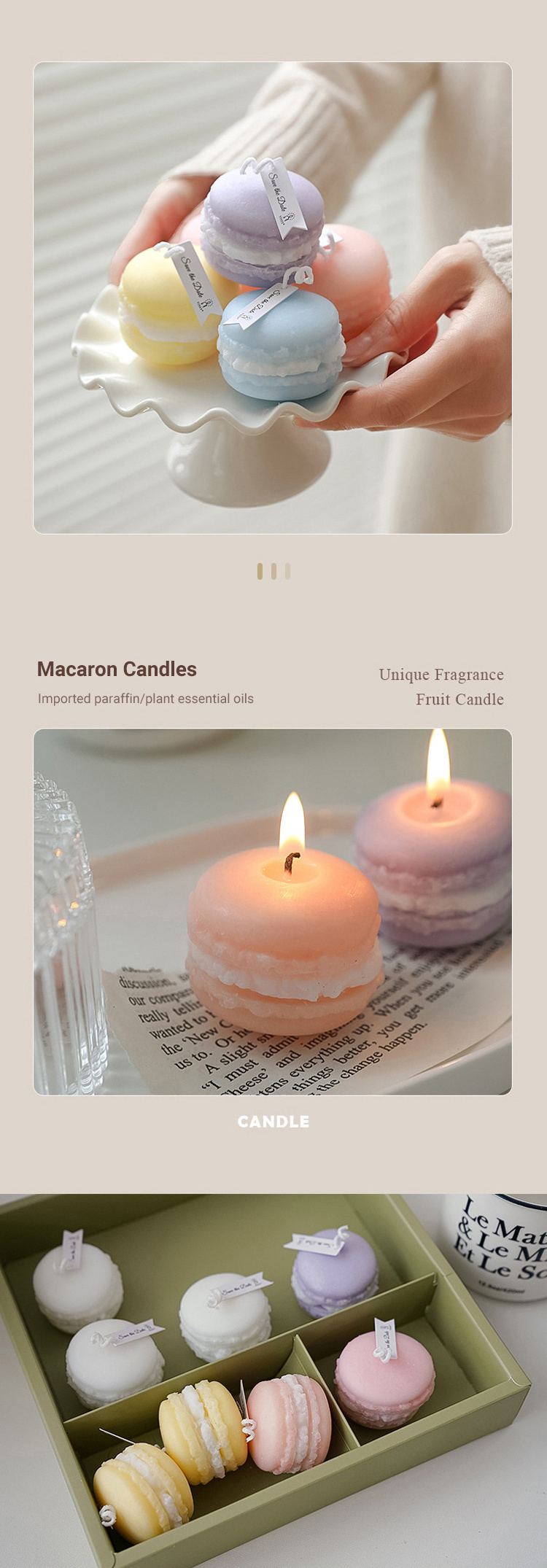 Mini Cake Handmade Macarone Shape Candles Aromatherapy Wedding Home Decoration Shooting Props Scented Soy Wax Candles