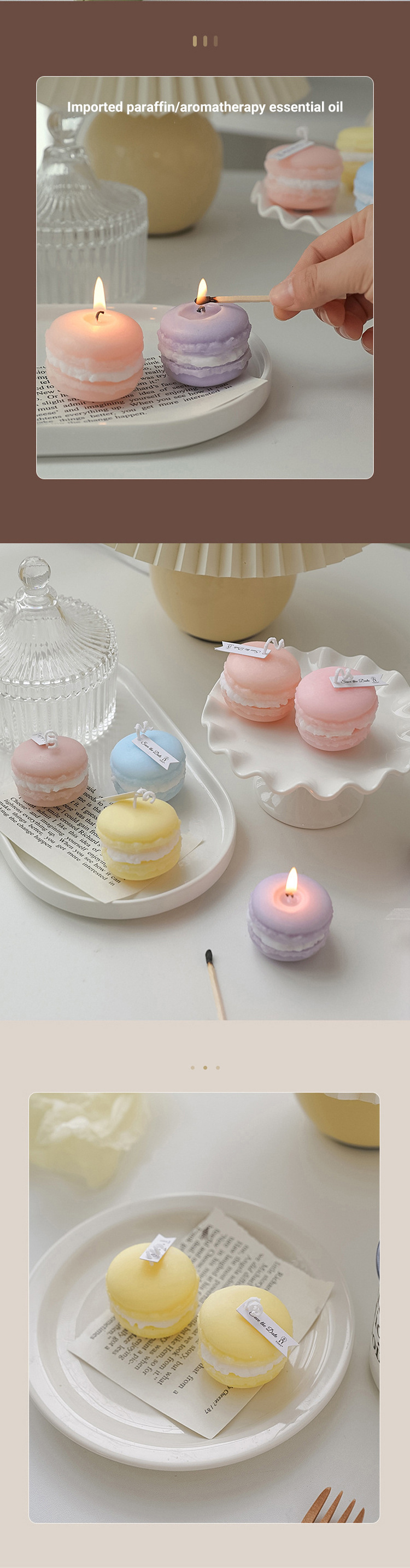 Mini Cake Handmade Macarone Shape Candles Aromatherapy Wedding Home Decoration Shooting Props Scented Soy Wax Candles