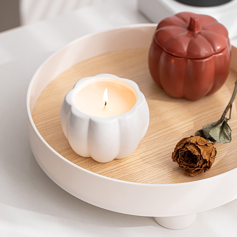 New Matte White Ceramic Pumpkin Baker Candle Jars With Lid Halloween Holiday Cabinet Door Knobs Coral Design Soy Wax Candle