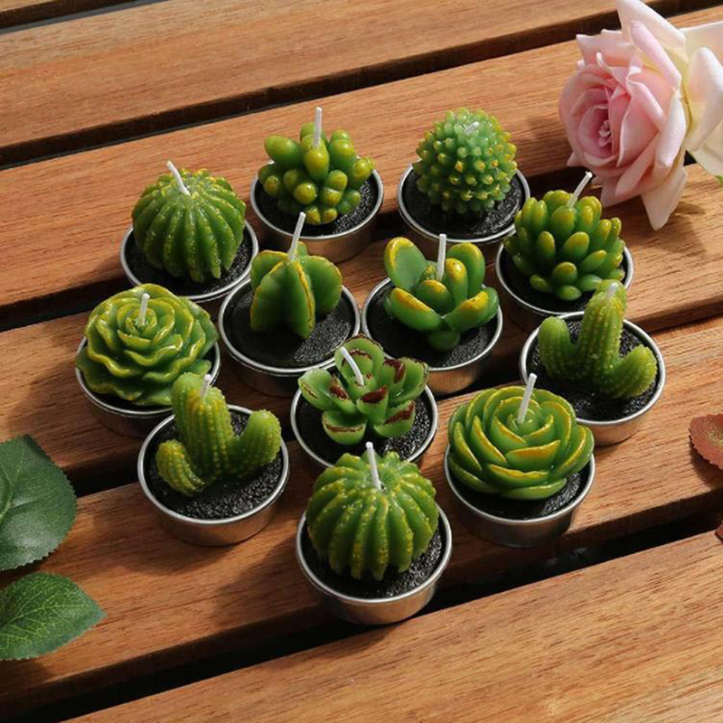 Novelty Decorative Succulent Cactus Plants Candles Kit Cute Smokeless Candles Perfect For Festival Wedding Props House Party