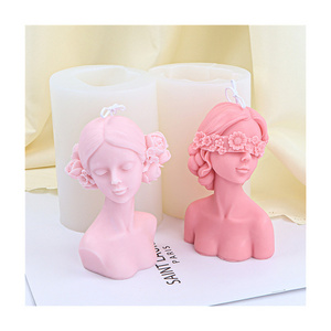 3D Closed-Eye Girl Aromatherapy Candle Mould DIY Rose Human Body Candle Making Soap Resin Silicone Mold Handicraft Home Decor