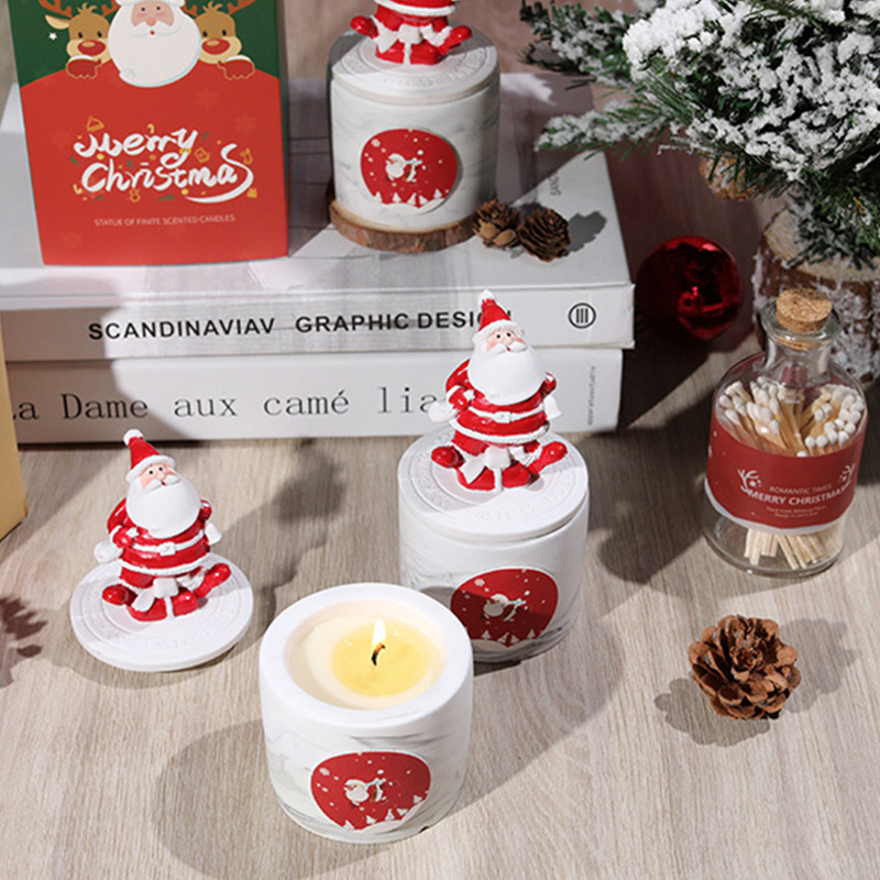 Xmas Merry Christmas Ornaments Decorations Ceramic Jar Soy Wax Candle With Lid Navidad New Year Gift Santa Claus Candle/Candels