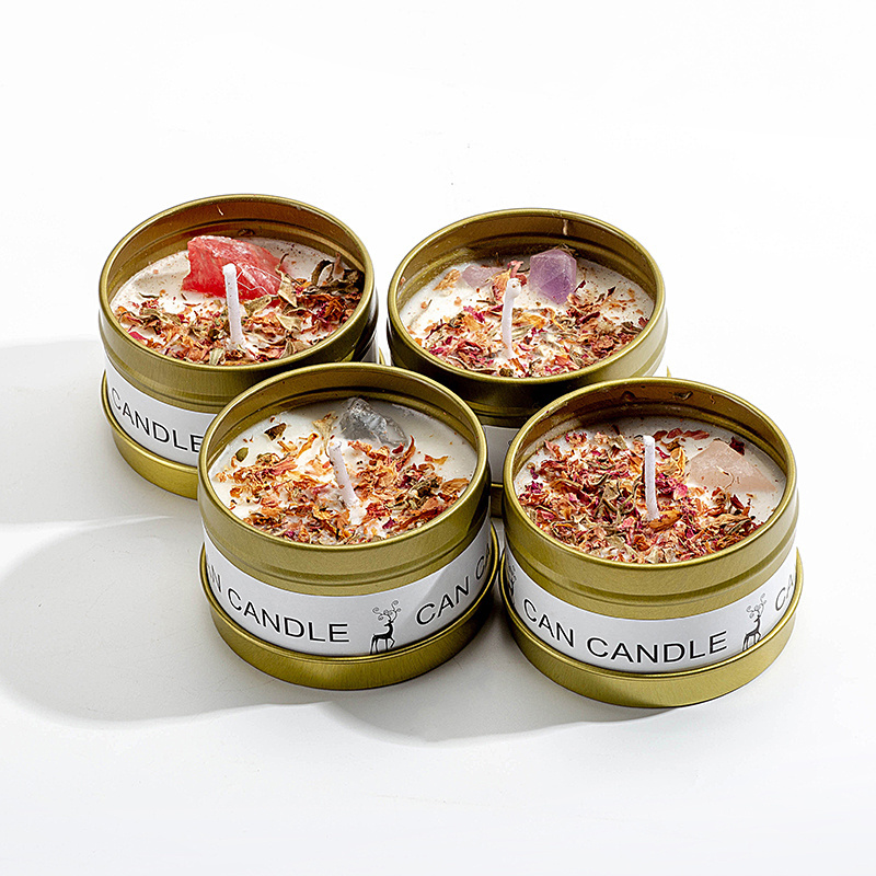 Crystal Scented Candles Long Lasting Can Soy Candles Crystal Stone Dried Flower Implate Can Fragrance Candle Smokeless