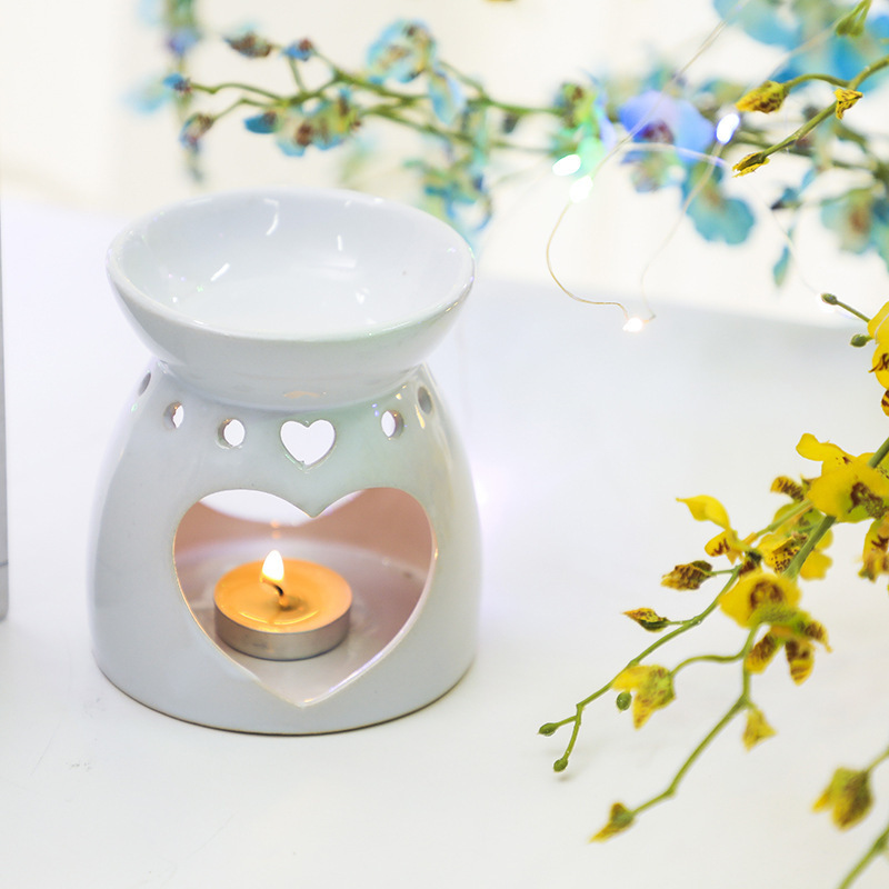 Porcelain Aroma Burner Essential Oil Furnace Mini Candle Holder Solid Color Ceramic Crafts Fragrance Living Room Home Decor