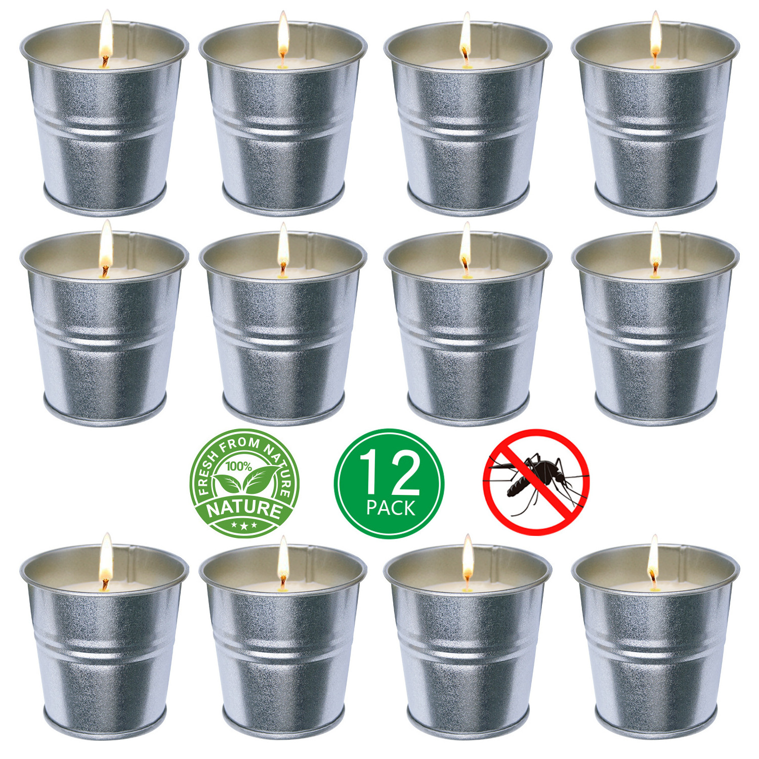 Outdoor Party Camping Garden Patio Ambiance Rustic Candles Metal Bucket Citronella Mosquito Repellent Essential Oil Candles