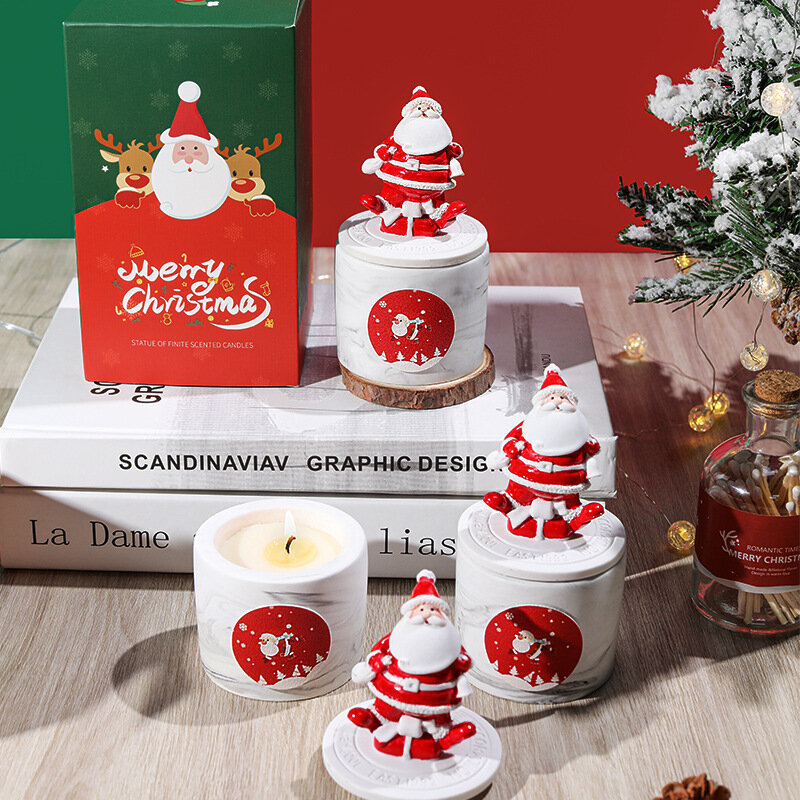 Xmas Merry Christmas Ornaments Decorations Ceramic Jar Soy Wax Candle With Lid Navidad New Year Gift Santa Claus Candle/Candels