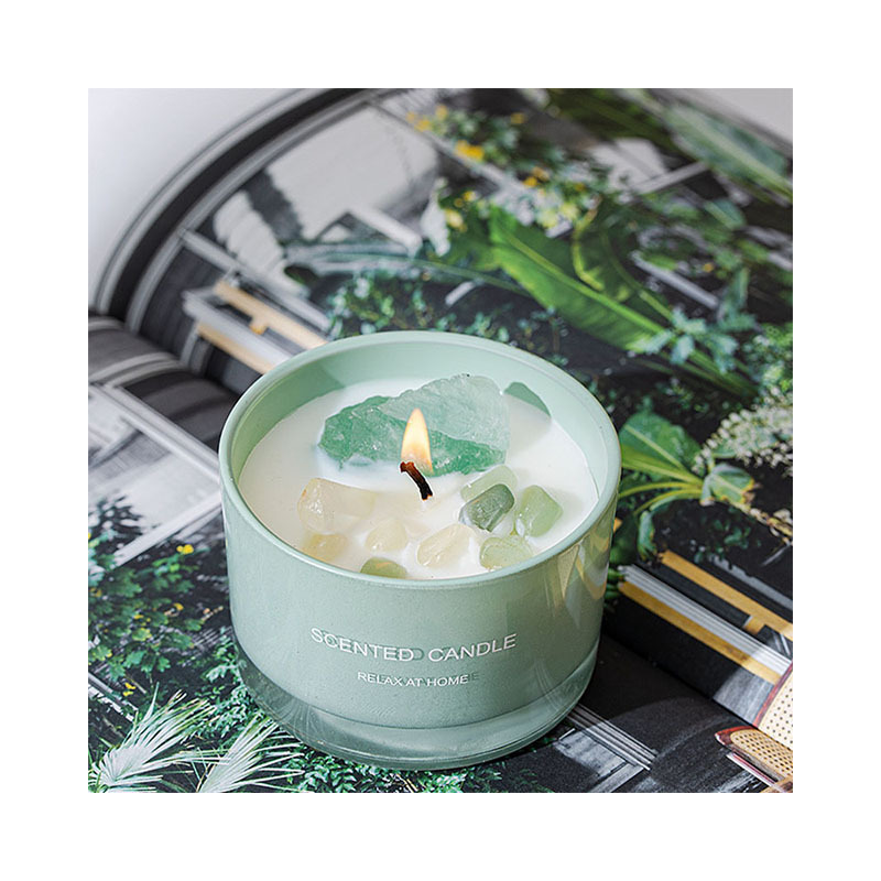 Luxury home fragrance scented soy wax aromatherapy bougie kerze gemstone healing crystal candles/candels with crystals inside