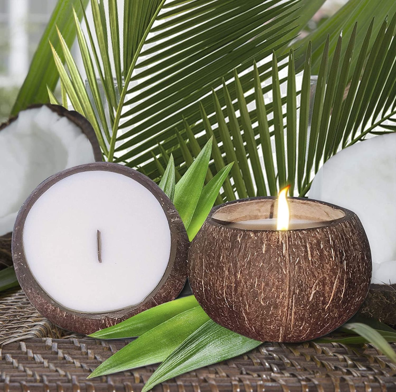 Private Label Coconut Husk Shell Bowl Wood Wick Scented Candle Natural Eco Friendly Aromatherapy Soy Wax Candle/Candels