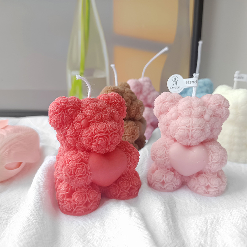 Valentine's Day Gifts Flower Rose Bear Scented Candle Love Teddy 3D Rose Bear Rose Candles