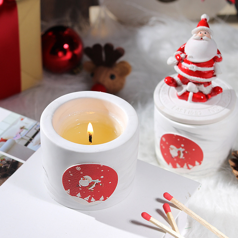 Xmas Merry Christmas Ornaments Decorations Ceramic Jar Soy Wax Candle With Lid Navidad New Year Gift Santa Claus Candle/Candels