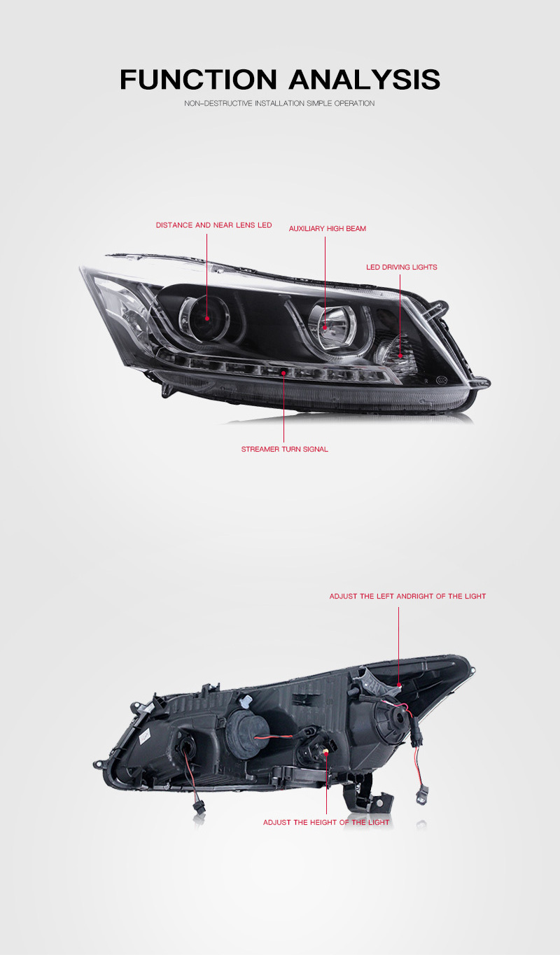 Suitable for Honda 8th generation Accord headlight assembly modified bifocal lens xenon lamp LED daytime running light angel eye