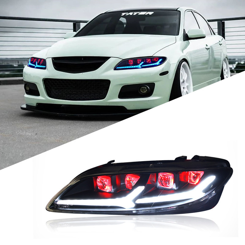 For Mazda 6 2003-2015 headlight assembly modified LED daytime running lights streamer turn signal lights devil eye